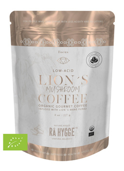BIO KAWA z SOPLÓWKĄ Ra Hygge w ziarnach - ekologiczna, niskokwasowa z ekstraktem soplówki jeżowatej (227g)